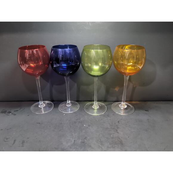 Hand Blown Balloon Wine Glasses, Vintage Cocktail Goblets, Mid-Century Stems‎ - Picture 3 of 9